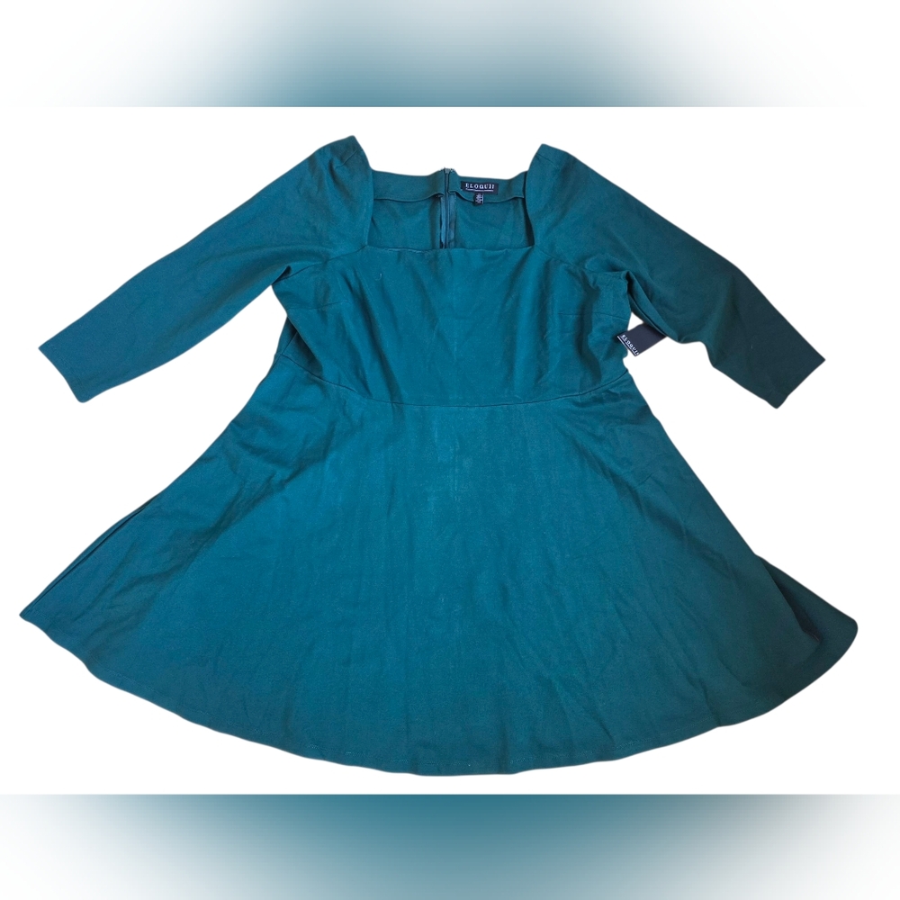 NWT Eloquii Green Square Neck Fit & Flare Dress Size 20